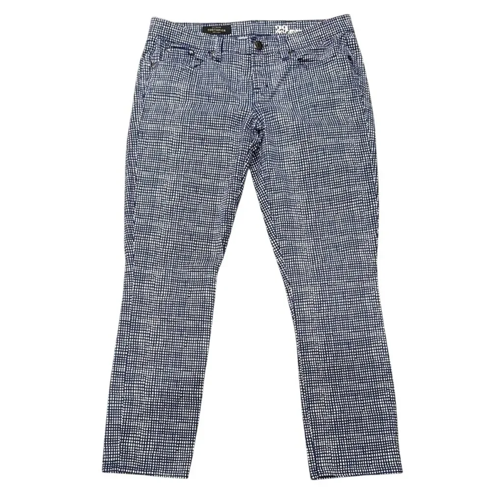 NWOT J Crew Toothpick Basket Weave Blue White Print Skinny Jeans Size 29
